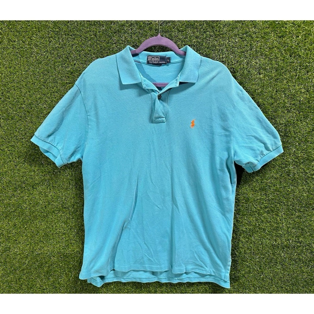 Polo by Ralph Lauren Blue Knit Polo Shirt Solid Collared Short Sleeve Mens L